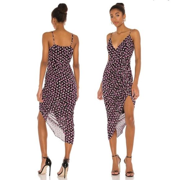 Karina Grimaldi Marissa Slip Dress Faux Wrap Side Slit Metallic Purple Black L - Picture 3 of 10